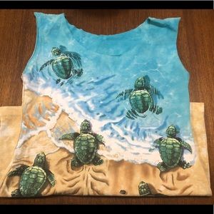 Vtg 90’a liquid blue sea turtles DIY t shirt dress